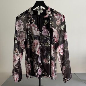 Joie Black and Pink Floral Blouse